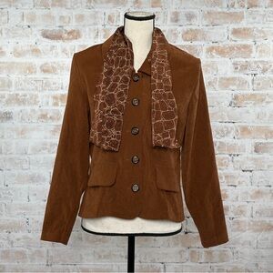 True Vintage 80s Button Up Long Sleeve Blouse with Built-In Giraffe Print Scarf